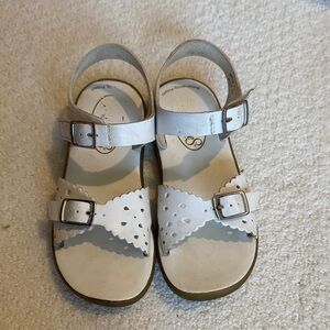 FootMates White Girls' Double-Buckle Sandals with Scalloped Trim